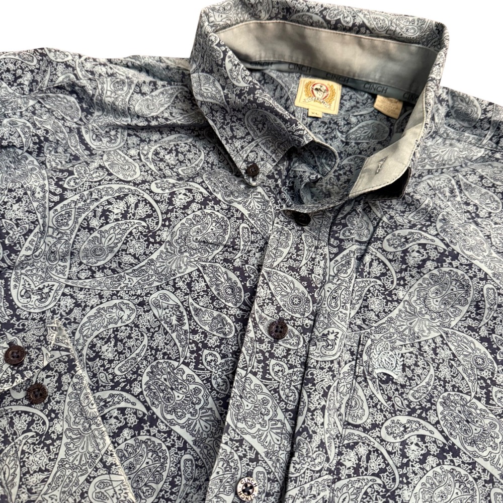 Cinch Mens XL Blue Paisley Button Down Shirt Long Sleeve Cotton Western Rodeo